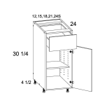 B12 - High Gloss White - Altamax Single Door Single Drawer Base Cabinet