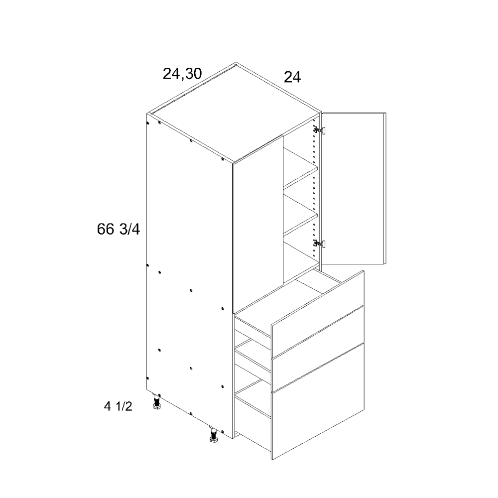 T3DB2472 - Venetian Blanc - Altamax Tall Two Door Three Drawer Utility ...