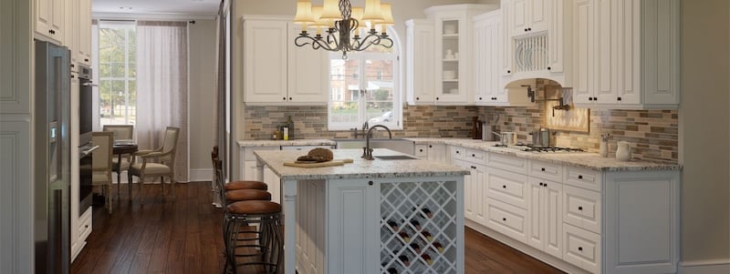 Framed White Kitchen Cabinets