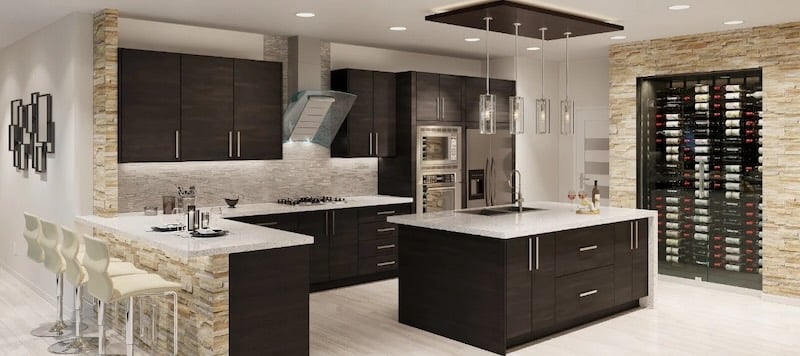 Frameless Dark Wood Kitchen Cabinets